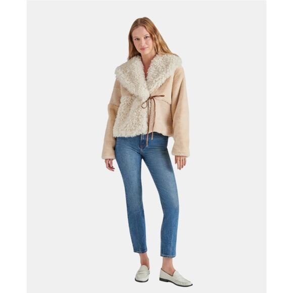 Steve Madden Winterlyn Jacket XS Natural Sherpa Faux Fur Teddy Coat Scandi Girl - Picture 14 of 16